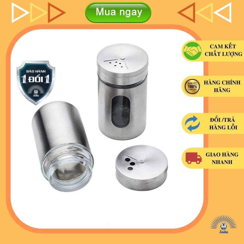 Hủ Đựng Tiêu, Hủ Gia Vị Bằng Thủy Tinh Không Chì Được Bọc Lớp Inox 304 Cứng Cáp Không Bám Mùi - Hàng Chính Hãng