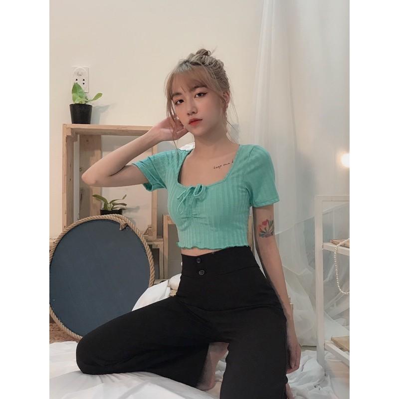 Áo Croptop Rút Dây Thun Gân Xịn Mịn