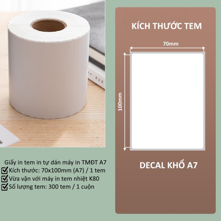 Cuộn Decal Nhiệt Giấy In Tem Đơn Hàng Khổ A7 70x100mm