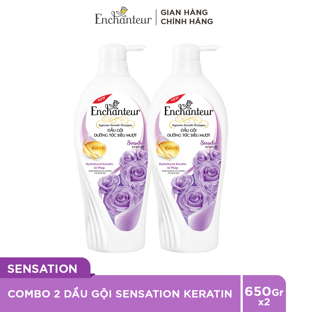 Combo 2 Dầu gội dưỡng tóc siêu mượt Enchanteur Sensation Keratin 650gr/Chai