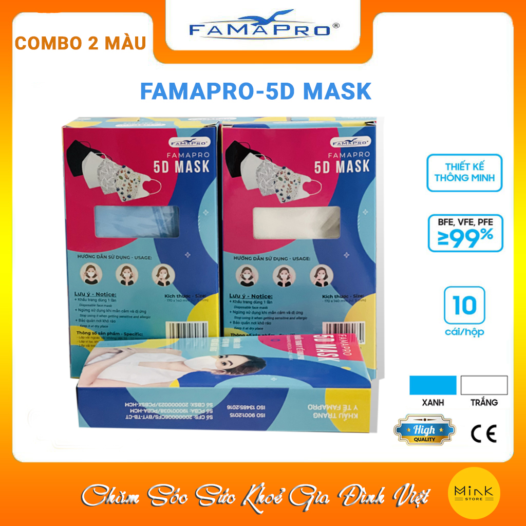  Khẩu Trang Y Tế Famapro 5D Mask - Người Lớn - Chính hãng hộp 10 cái