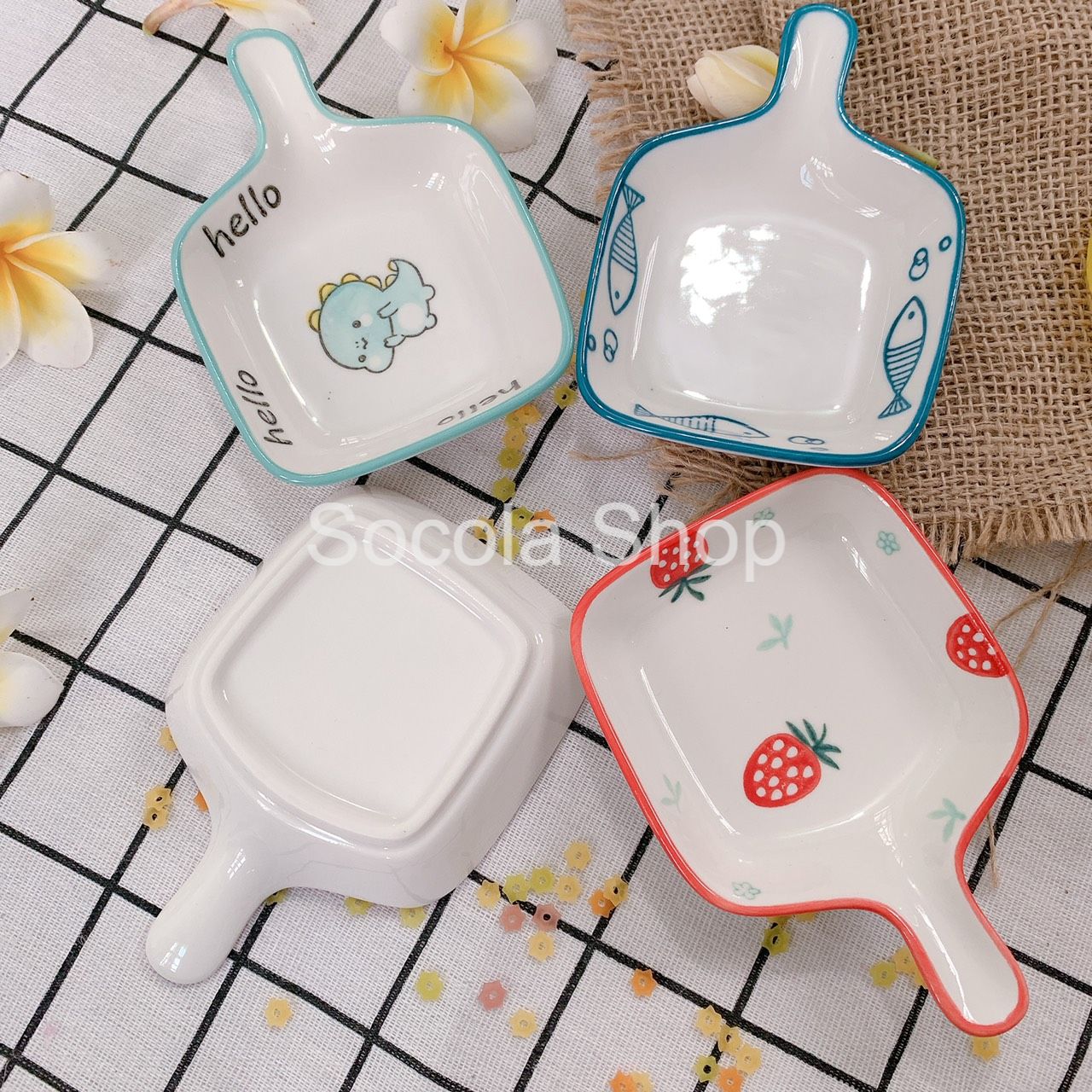 Bát Đĩa Ăn Ngộ Nghĩnh Đáng Yêu Chảo Sứ Nhỏ Vuông 80ml