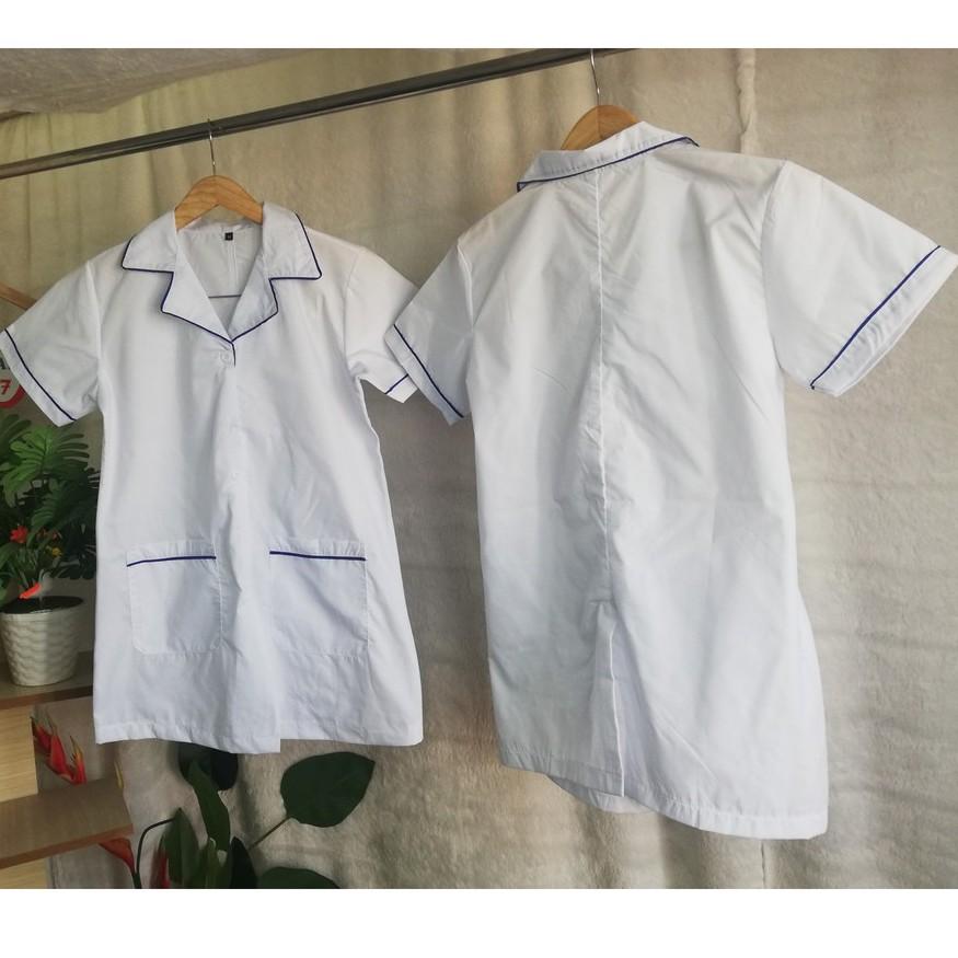 Áo Blouse Trắng Dược Sĩ, Y Tá, Nhà Thuốc Ngắn Tay Viền Lé Bích Cao Cấp