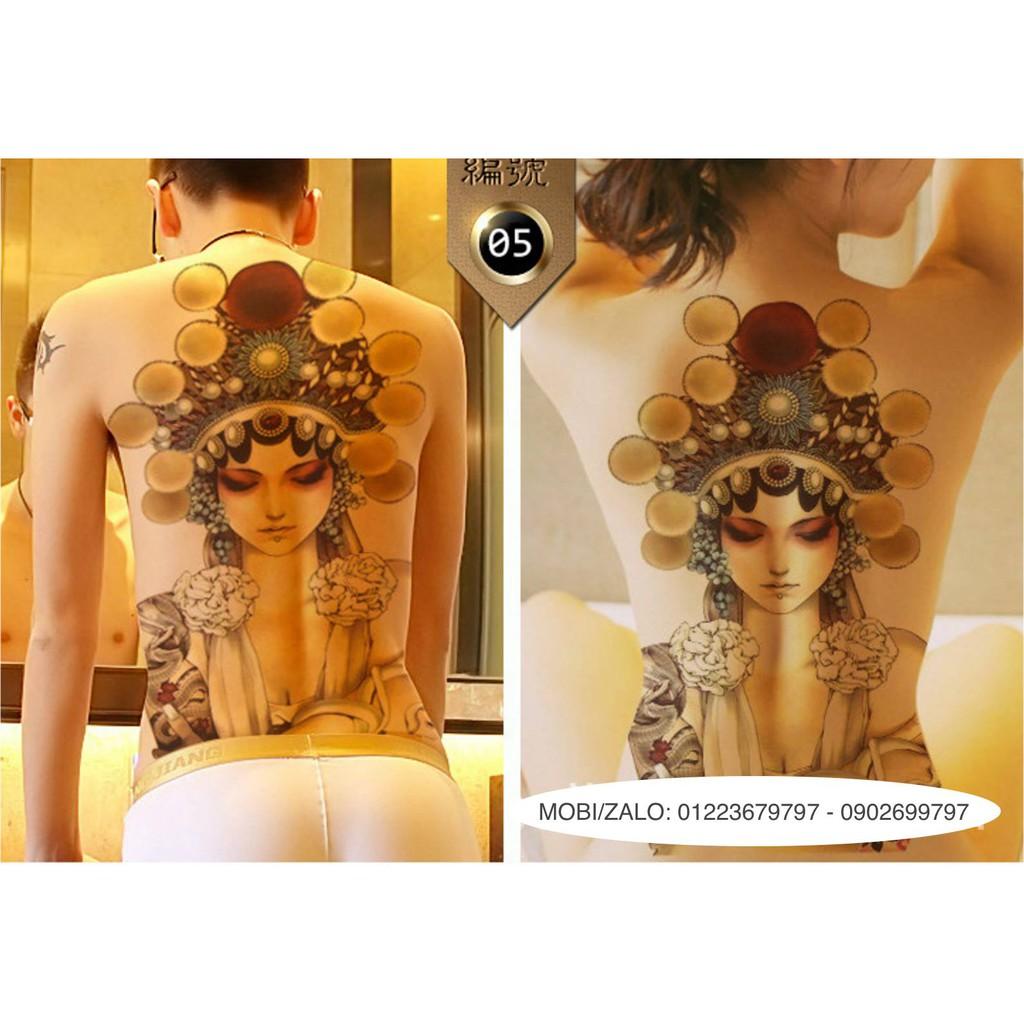Hình xăm dán kín lưng cô gái cổ trang màu 34x48cm