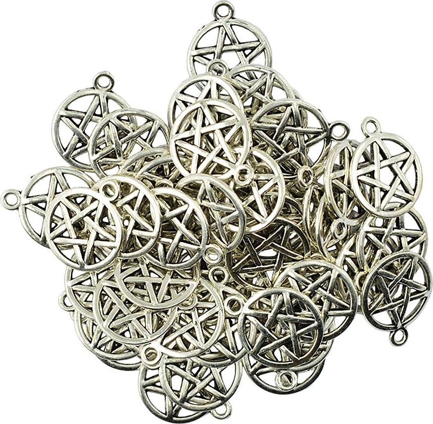 50 Pieces Tibetan Silver Alloy Round Star Pentacle Jewelry DIY Making Charms