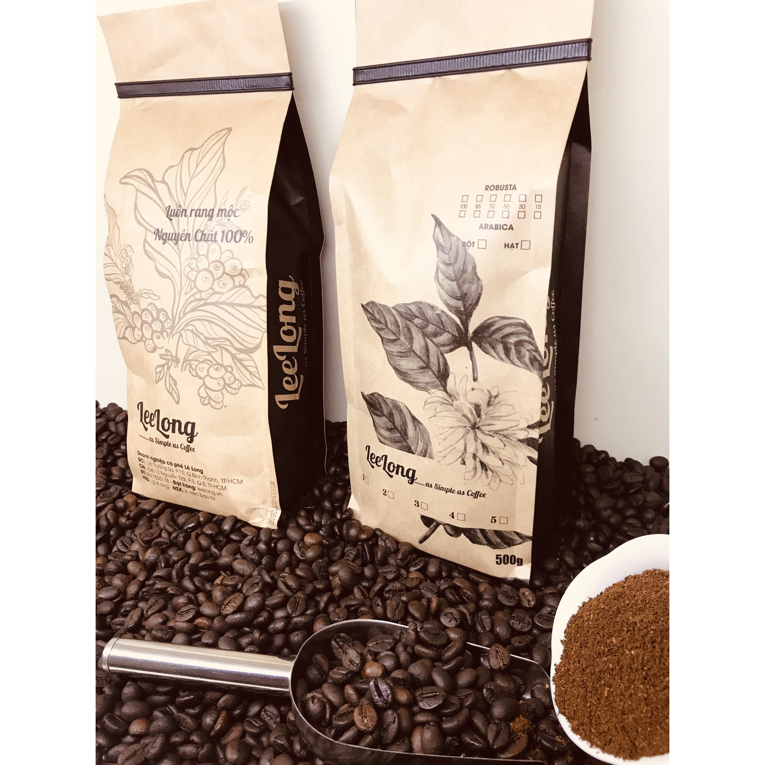 1kg cafe hạt LeeLong1 gu Mạnh chưa xay