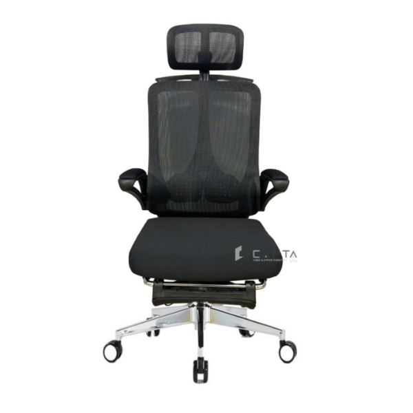 Ghế văn phòng khung đen nệm vải đen CR4330-M Nội thất Capta Ghế làm việc có gác chân lưng cao có tựa đầu tay điều chỉnh được tại tp hcm