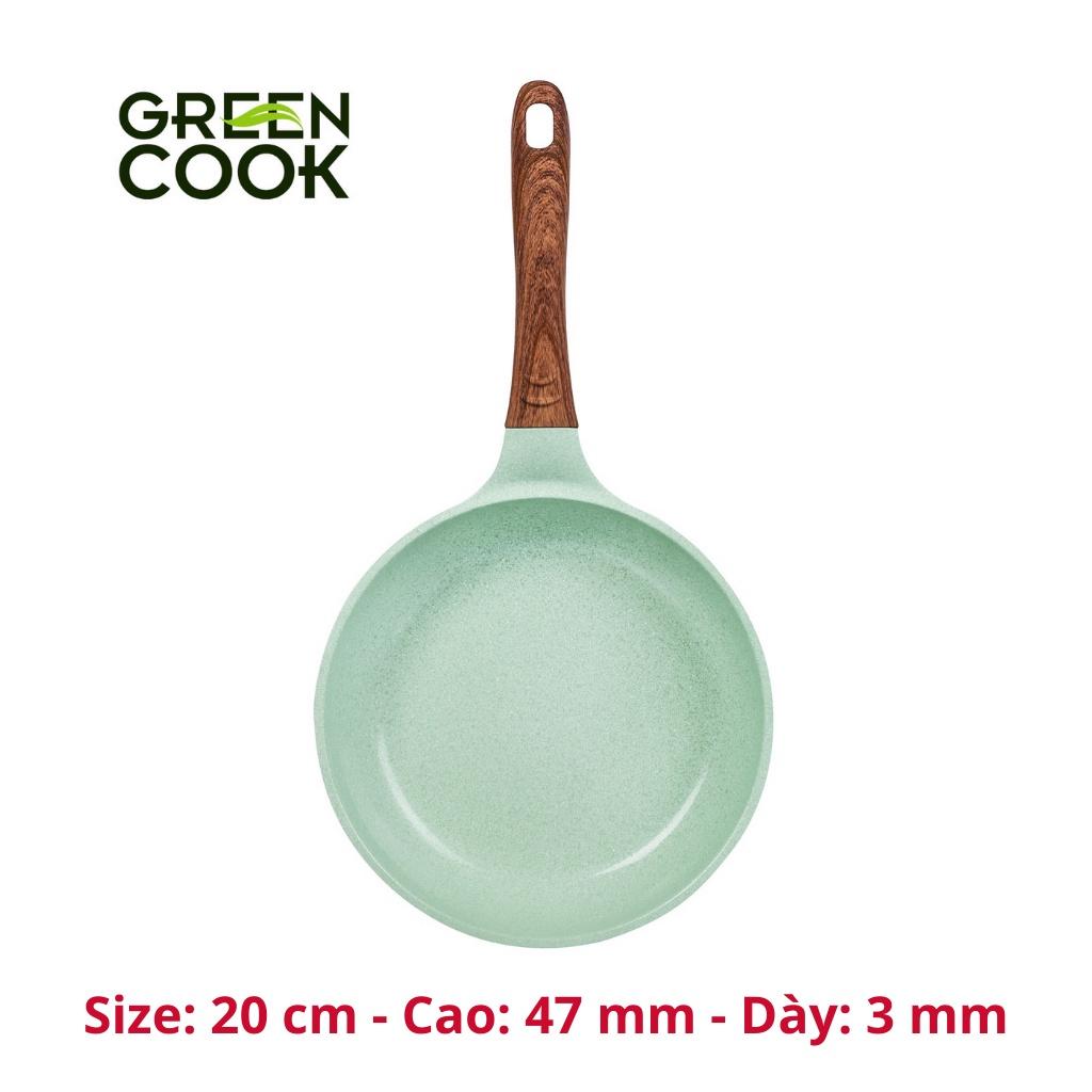Chảo đúc đáy từ chống dính men đá ceramic xanh ngọc Green Cook GCP06 size 20-24-26-28 cm công nghệ Hàn Quốc