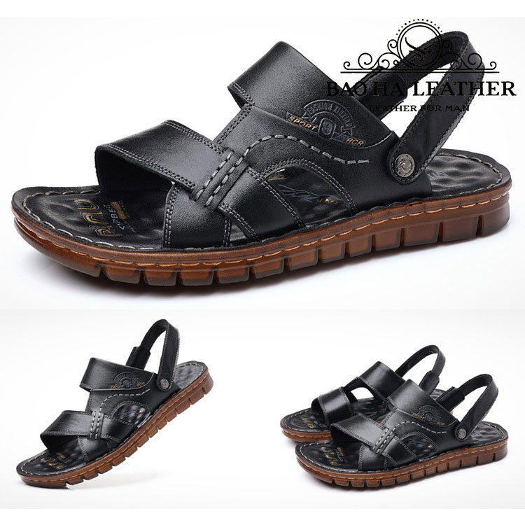 Dép nam quai ngang da bò thật cao cấp BHD8688 Dép quai hậu nam