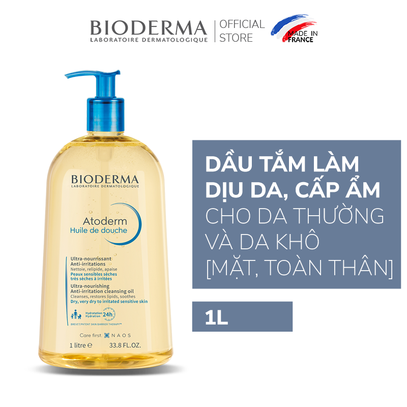 Dầu tắm giúp làm sạch, làm dịu và dưỡng ẩm dành cho da khô, da nhạy cảm Atoderm Huile De Douche 1L