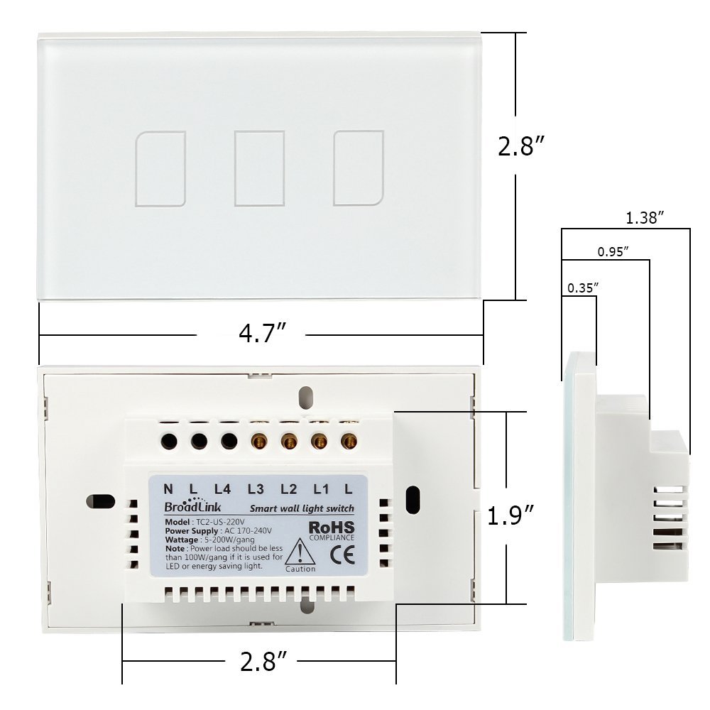 Công tắc cảm ứng nhà thông minh TC2 US (Hình chữ nhật) 3 Nút Hàng Nhập Khẩu  GIAGOC - Trắng