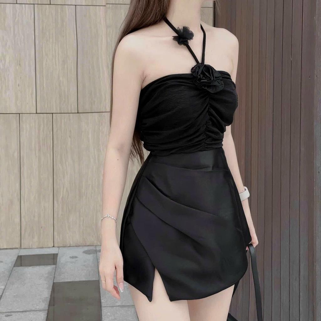 Đầm xoè tapta phối xốp cúp ngực kèm tag hoa