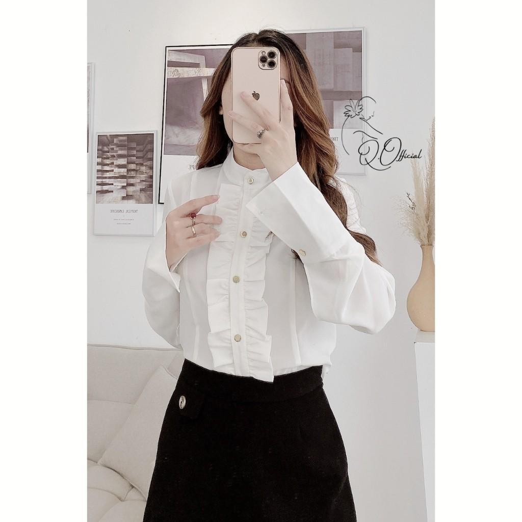 Áo Sơ Mi Nữ Cổ Tàu Dài Tay Phối Họa Tiết