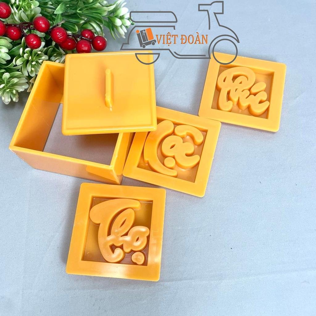Khuôn VUÔNG NHẤN XÔI- Bộ 3 hình PHÚC LỘC THỌ 8cm - NHỰA VIỆT NAM, AN TOÀN CHO SỨC KHOẺ. Phục vụ mừng thọ, đám tiệc