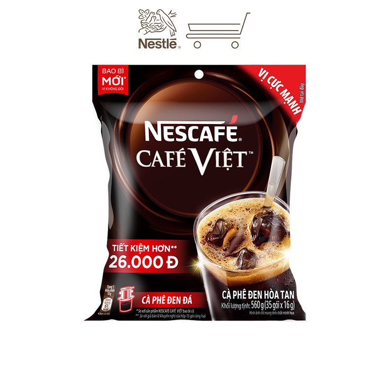 [Tặng bình nước Water Reminder 700ml] Cà phê hòa tan Nescafé café Việt cà phê đen đá (Túi 35 gói x 16g)