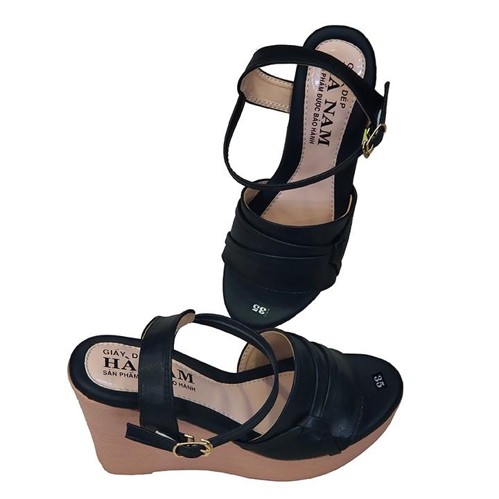 Giày Sandal Nữ Đế Xuồng HÀ NAM Da Bò Thật Cao Cấp 9cm DNU2062c