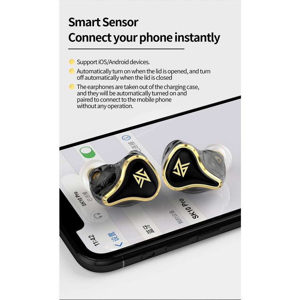 Tai nghe nhét tai KZ SK10 PRO bluetooth 5.2 không dây giảm tiếng ồn TWS QCC3040 APTX HiFi chơi game thể thao Z1 PRO SKS