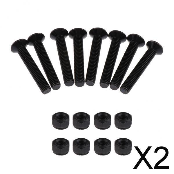 2x8 Sets Skateboard Mounting Bolts Longboard Screw Nuts Hardware 5x29mm Black