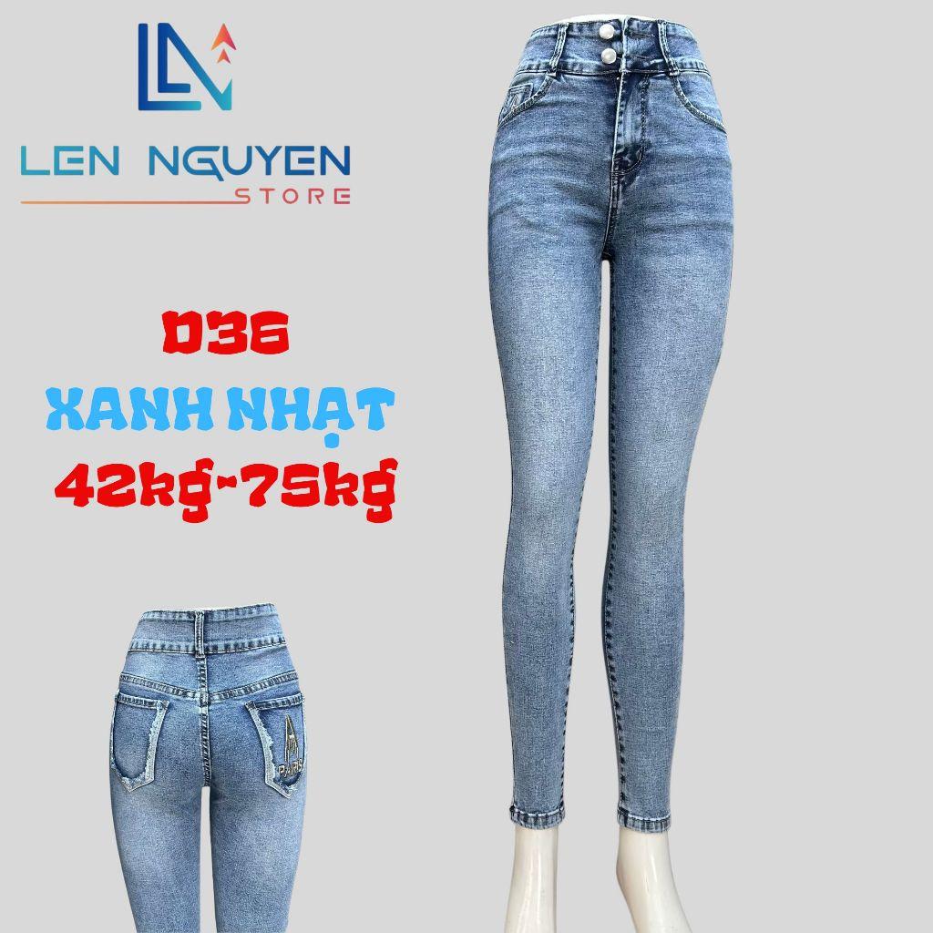 D36_Quần jean nữ, dài, lưng cao, quần bò nữ dáng ôm, quần rin nữ có big size, cho 42kg đến 75kg,LEN NGUYEN STORE - Xanh Nhạt