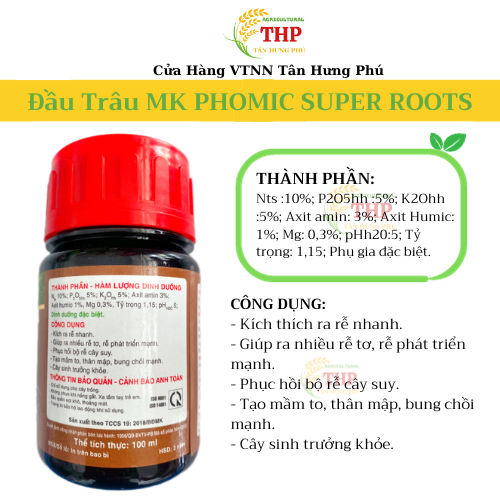 Phân Bón Lá NPK Sinh Học Đầu Trâu MK PHOMIC SUPER ROOTS | PHÂN BÓN | Chai 100ml