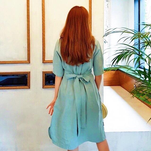 ĐẦM CÔNG SỞ ĐẦM DÁNG SUÔNG Đầm váy mint nút trước cột nơ v2