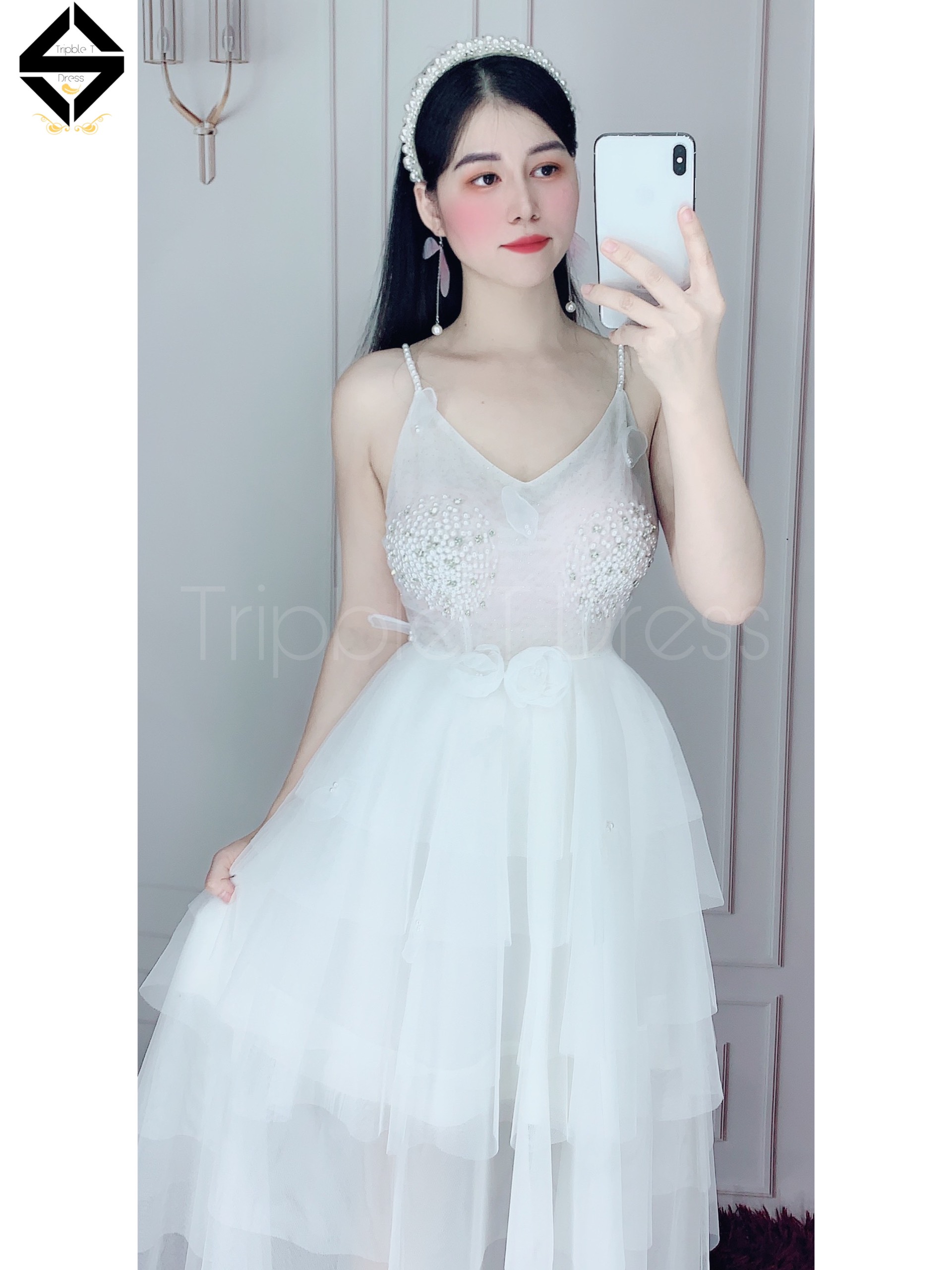 Đầm dự tiệc công chúa 2 dây xếp tầng kết cườm ngọc TRIPBLE T DRESS - size M/L - MS88Y