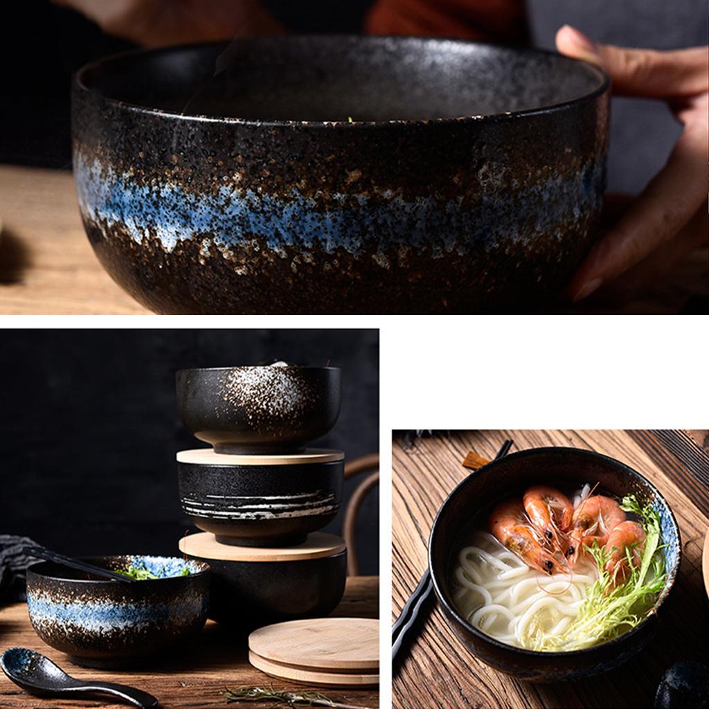 Ceramic Bowl Japanese Style Salad Bowl Creative Soup Bowl with Lid Spoon Bowl for Noodles and Rice Gifts