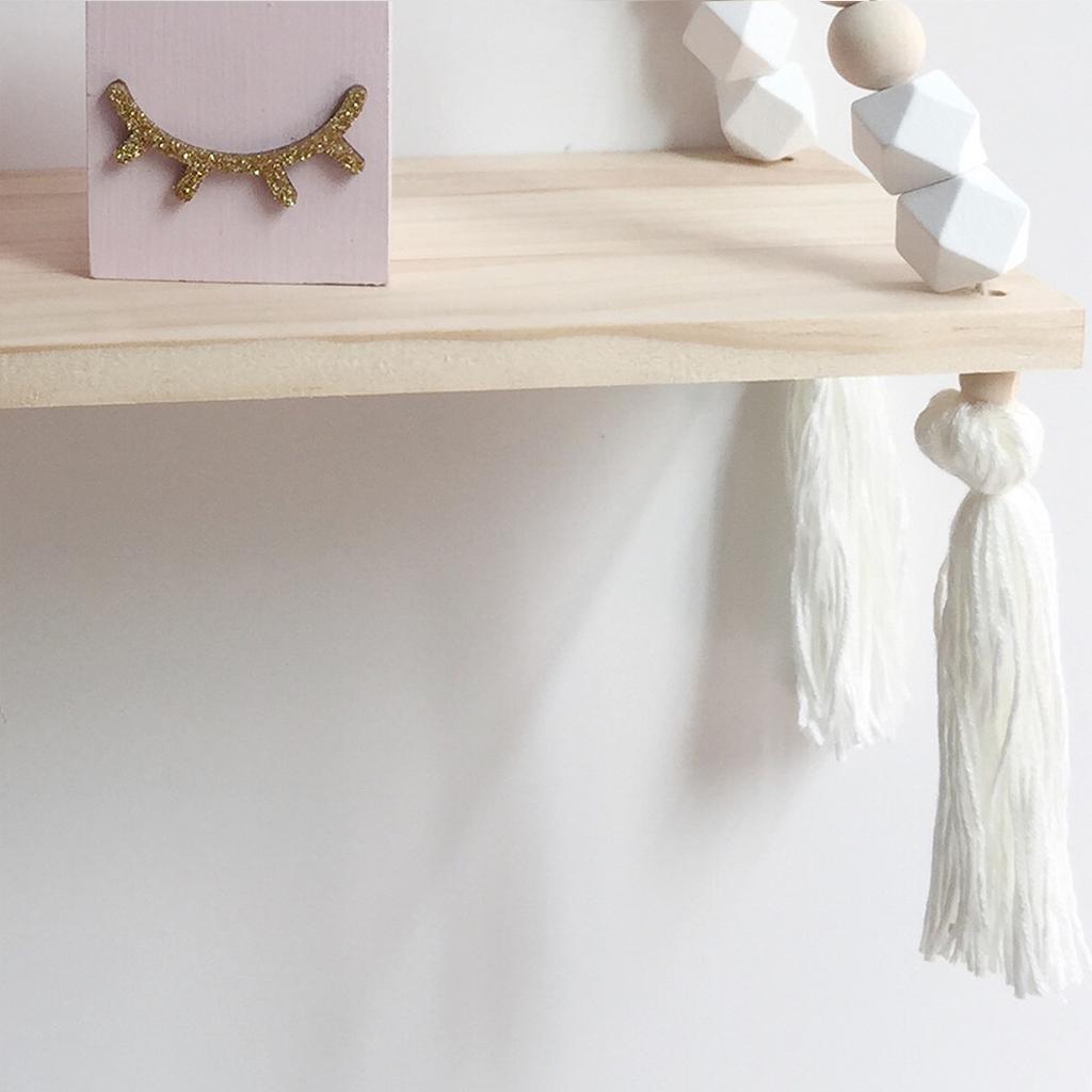 Wooden Floating Rope Wall Hanging Shelf Book Kitchen Bedroom Decor White