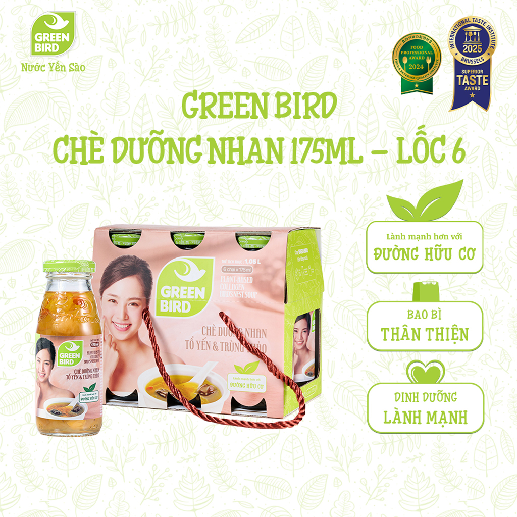 Nước Yến Dưỡng Nhan Tổ Yến Và Trùng Thảo Green Bird Giải Khát Thanh Nhẹ Chai 185ml