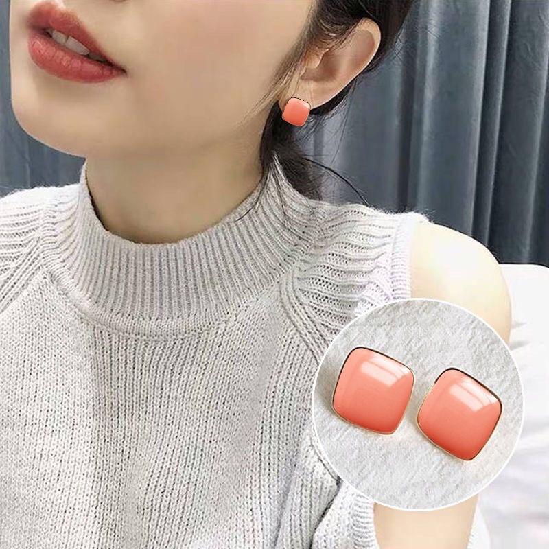 Bông Tai Khuyên Tai Nữ Phong Cách Retro Hình Vuông Nhiều Màu Sắc Đơn Giản Đẹp Ring House