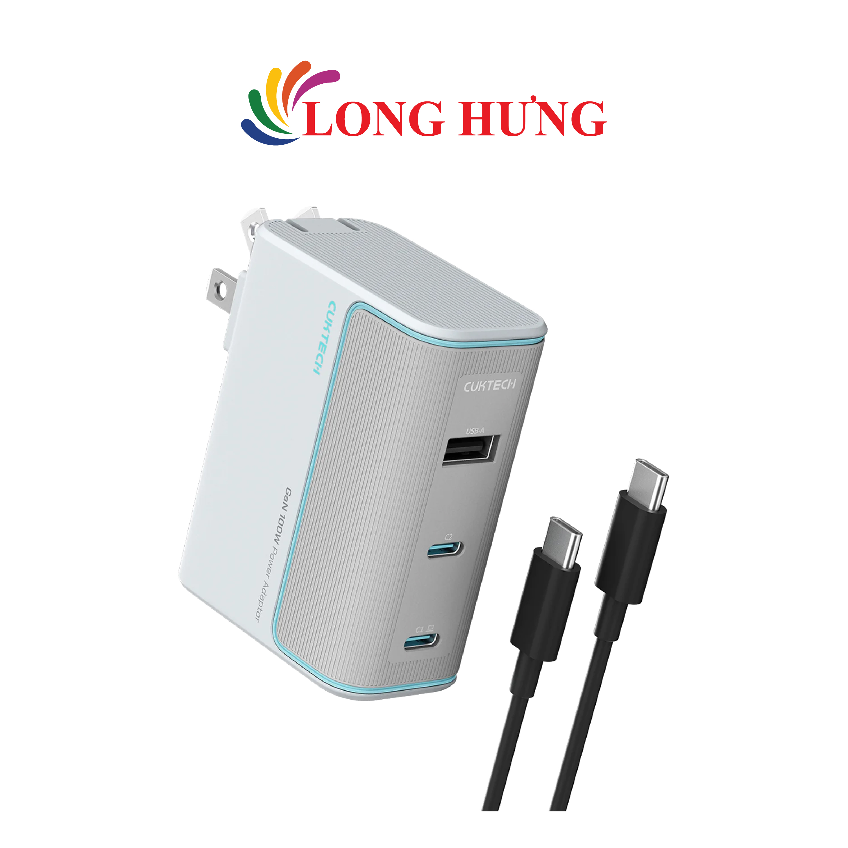 Combo cốc sạc Cuktech GaN 1USB 2Type-C 100W + Cáp USB Type-C to Type-C AD1003US - Hàng chính hãng