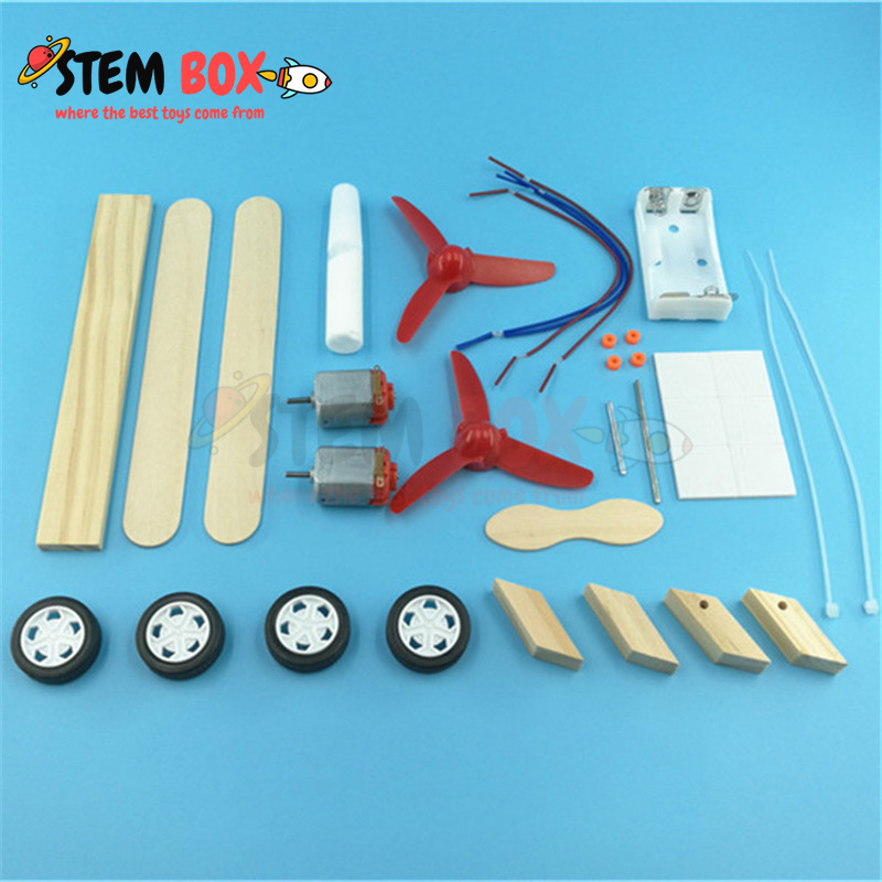 Đồ chơi khoa học tự lắp ghép mô hình máy bay chạy pin gắn 2 cánh quạt - Trò chơi DIY STEM BOX