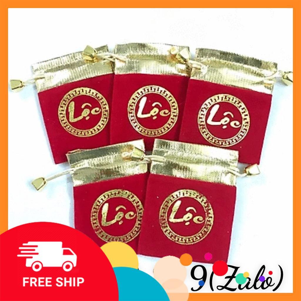 Túi Nhung Rút - Màu Đỏ - Chữ Phúc-lộc - Chuyên Đựng trang sức Màu đỏ; 9x7cm
