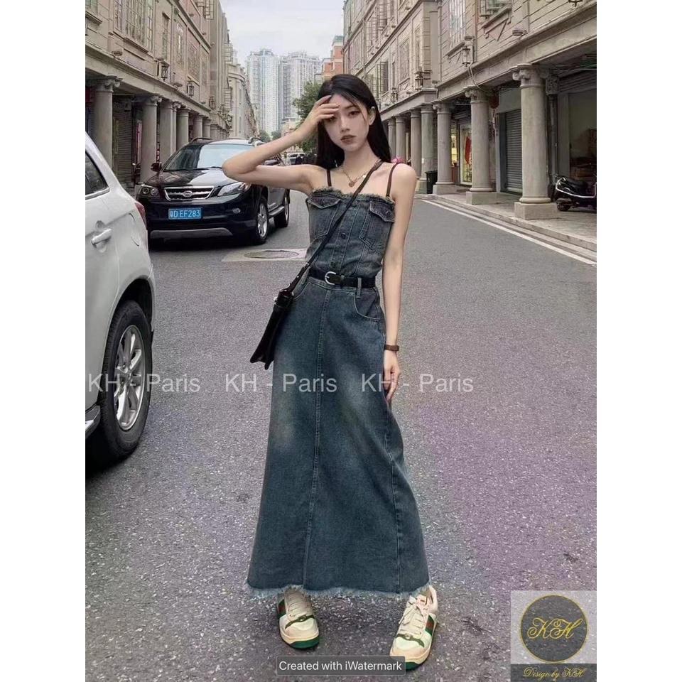 VÁY ĐI CHƠI, VÁY MAXI JEAN 2S CÚP NGỰC TÚI NẮP KO ĐAI CỰC XINH Ạ