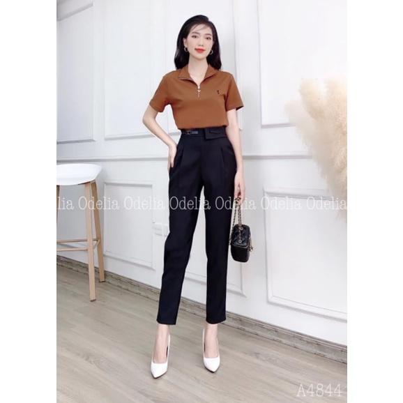 Quần tây công sở _ quần baggy nữa phối da siêu đẹp
