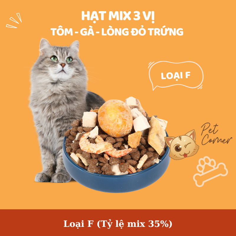 Hạt mix cao cấp cho mèo trộn thịt bò, gà, tôm, cá, lòng đỏ trứng, rau củ quả - Thức ăn hạt cho mèo kén ăn