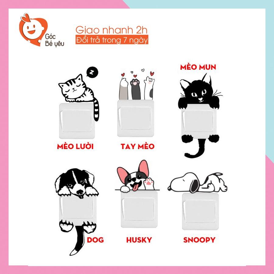 Trang trí ổ điện miếng dán tường công tắc hình dễ thương con vật cute dog cat 1204