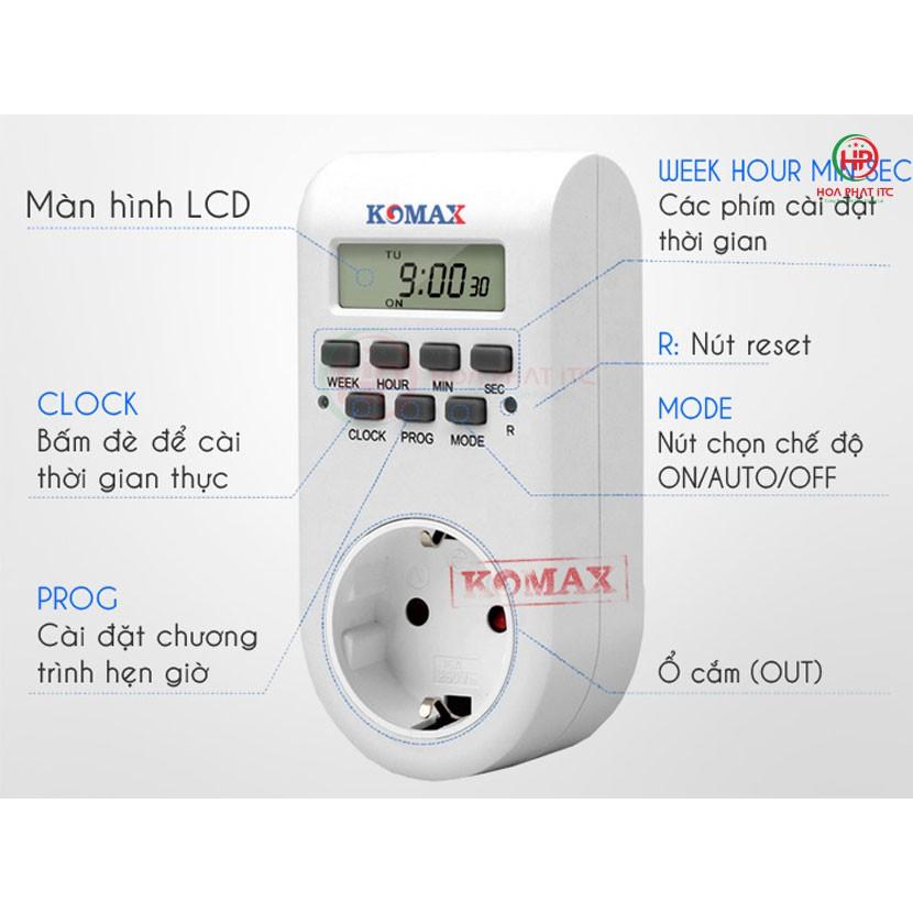 Ổ cắm hẹn giờ bật tắt thông minh Komax ETG-2A hẹn giờ bặt tắt theo chu kỳ 7 ngày