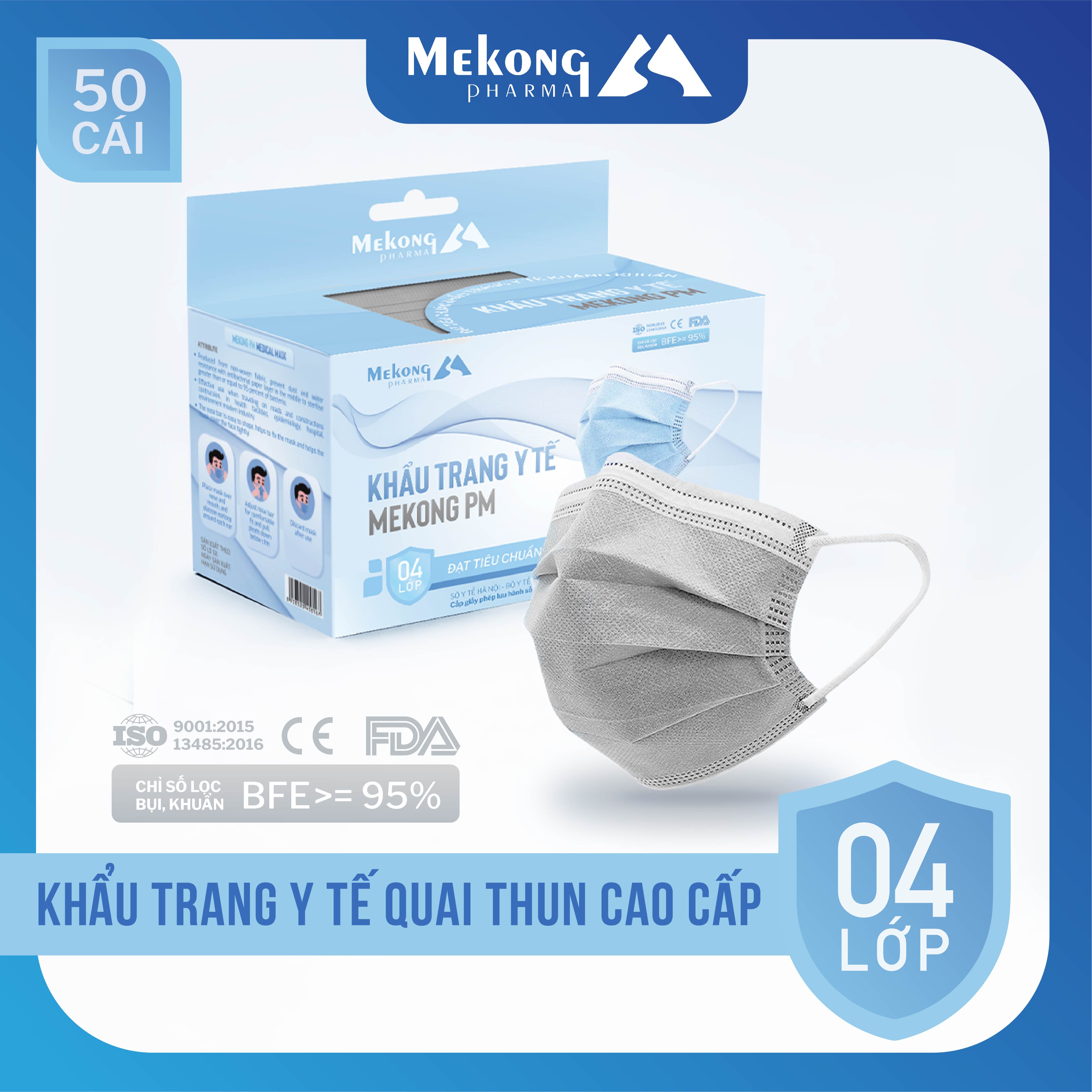 Khẩu trang y tế Mekong 4 lớp kháng khuẩn cao cấp