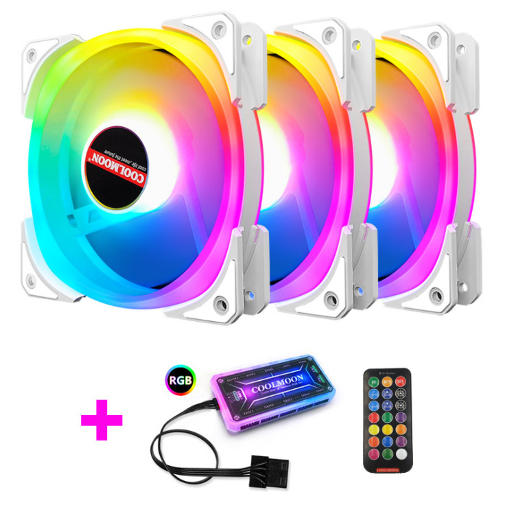 3 Quạt Tản Nhiệt, Fan Case Coolmoon SJ2 Led RGB Dual Ring-Kèm Bộ Hub Và Remote - Hàng nhập khẩu