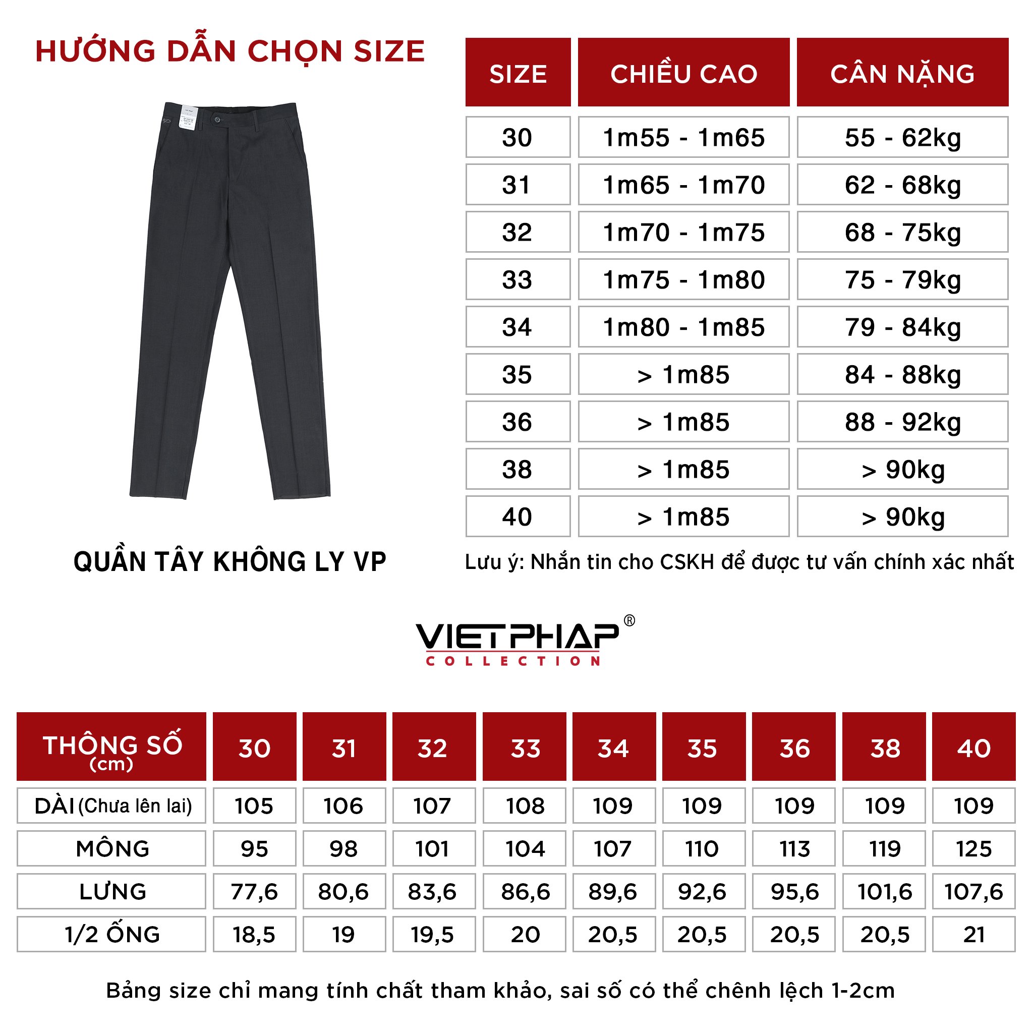 Quần Tây Nam VIỆT PHÁP Form Classic Không Ly Chất liệu Cao Cấp Chống Nhăn, Độ Bền Cao 2347