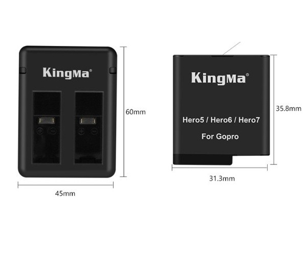 Combo 2 pin 1 sạc đôi Kingma cho Gopro Hero 5 6 7 8 hàng chính hãng.