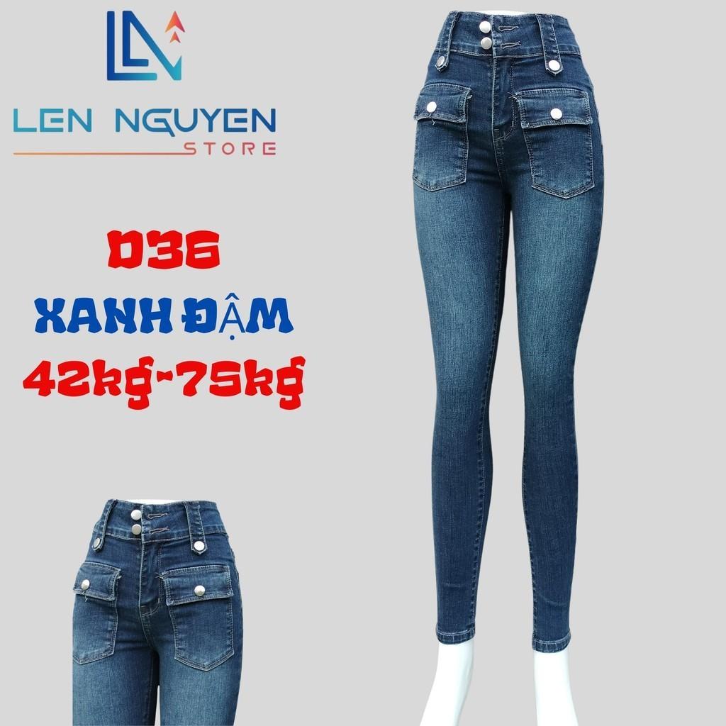 D36_Quần jean nữ, dài, lưng cao, quần bò nữ dáng ôm, quần rin nữ có big size, cho 42kg đến 75kg,LEN NGUYEN STORE - Xanh Đậm