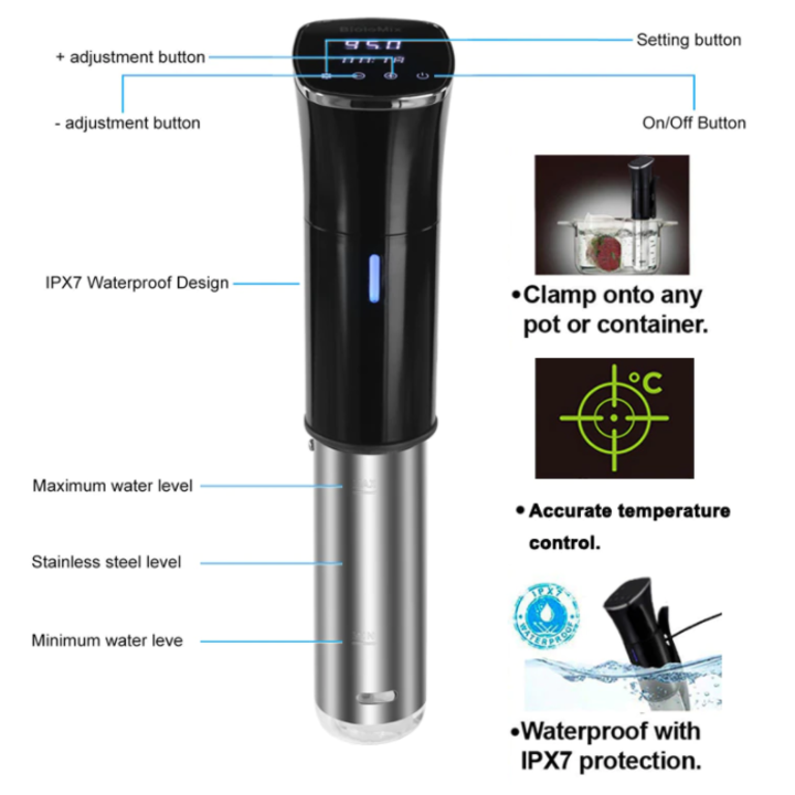 Máy nấu chậm Sous Vide cầm tay thương hiệu cao cấp Biolomix SV-8002 với Công nghệ làm nón tuần hoàn 3D - HÀNG NHẬP KHẨU