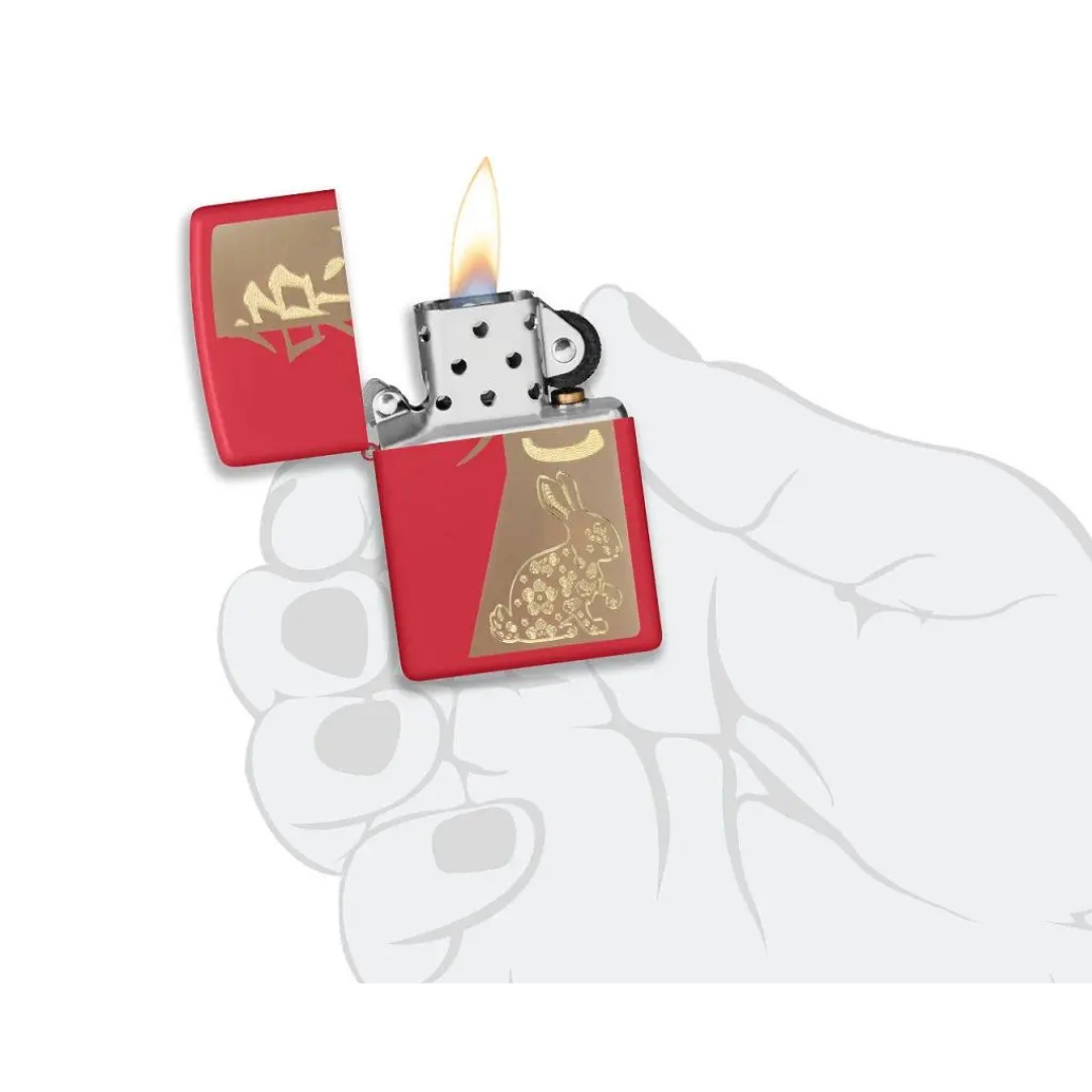 Bật Lửa Zippo Year of the Rabbit 2023 Chính Hãng - Zippo 12 Con Giáp Tuổi Mão Màu Đỏ May Mắn