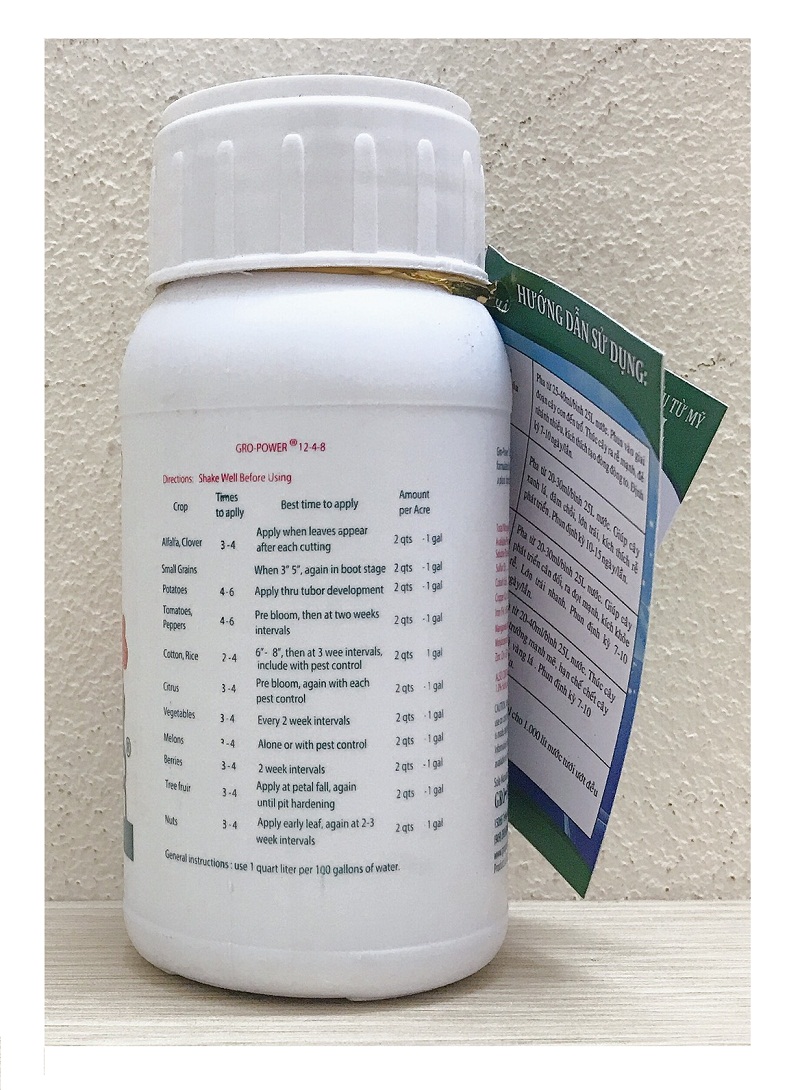 Phân Bón Cao Cấp Nhập Khẩu Từ Mỹ NPK GRO POWER 12-4-8 HL, Thể Tích: 240ml
