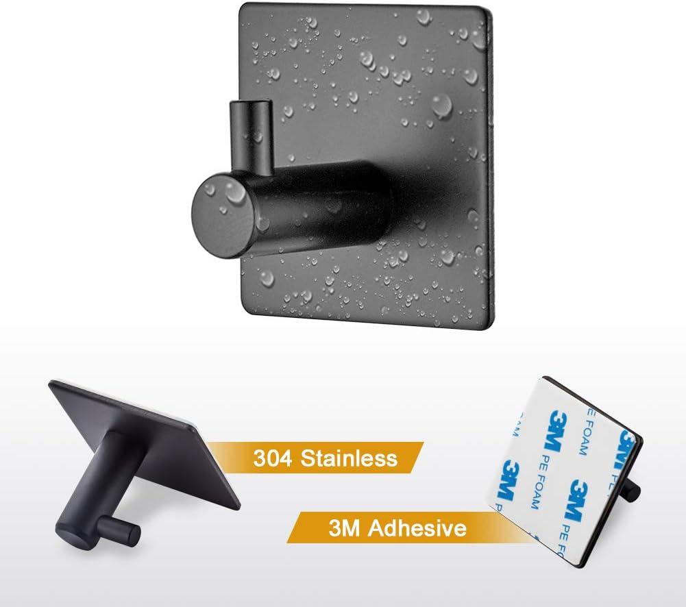 Móc Dán 4 Cái, Móc Dán Tường Nhà Tắm, Móc Treo Khăn Nhà Bếp, Móc Treo Tranh Không Cần Khoan, Móc Tự Dính Bằng Thép Không Gỉ, Màu Đen