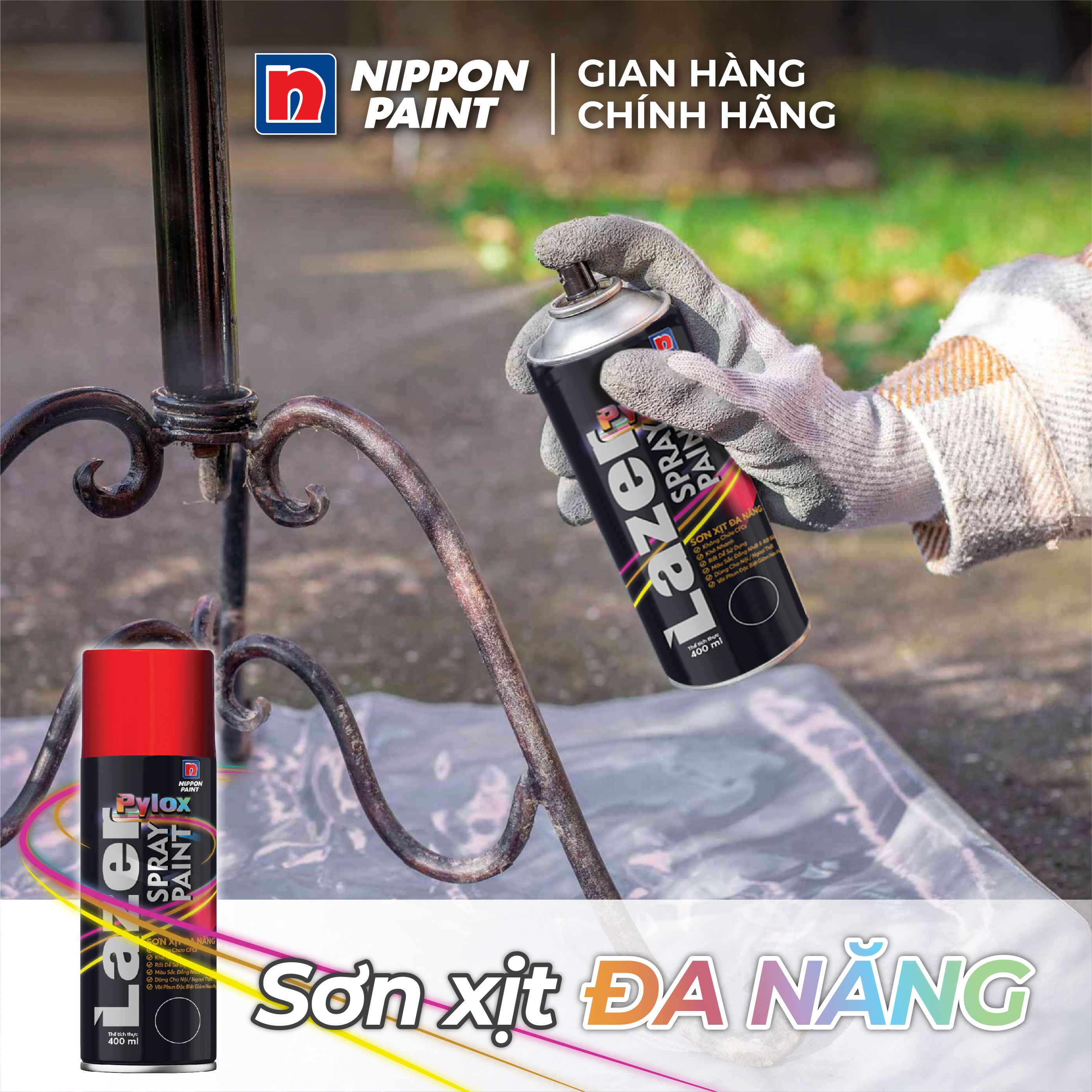 Hình ảnh Sơn xịt đa năng Pylox Lazer | Nhóm màu thông dụng | Chính hãng NIPPON PAINT - Dung tích 400ml