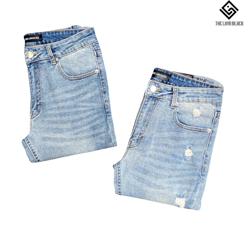 Quần Jean Nam The Luyn Black Phong Cách Streetwear Rách Gối Màu Xanh Nhạt Đơn Giản Dễ Phối Đồ