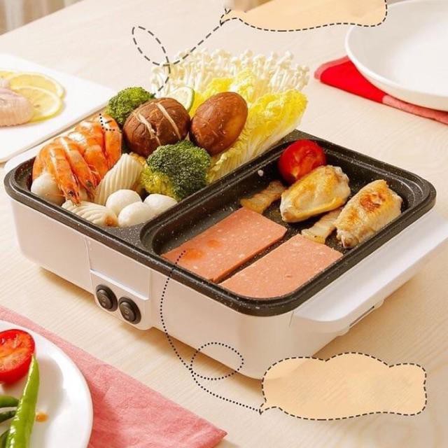 Bếp điện lẩu nướng 2 ngăn mini - Giao màu ngẫu nhiên